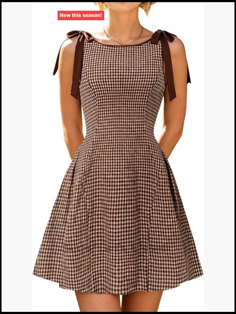Women's Sleeveless Plaid A-Line Midi Dress Cotton Boat Neck Casual